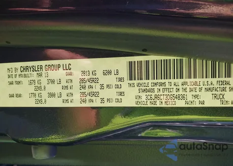 2013 Ram 1500 R/T from USA, damaged, VIN 3C6JR6CT3DG548361